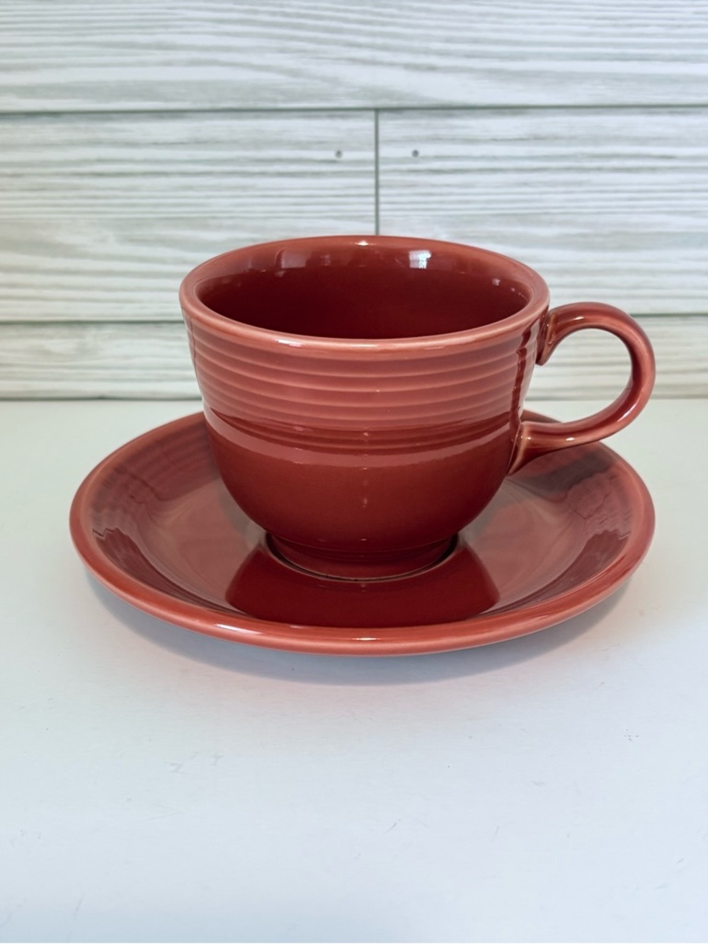 Fiesta Homer Laughlin Teacup and Saucer Set Persimmon Orange Or Paprika Retired